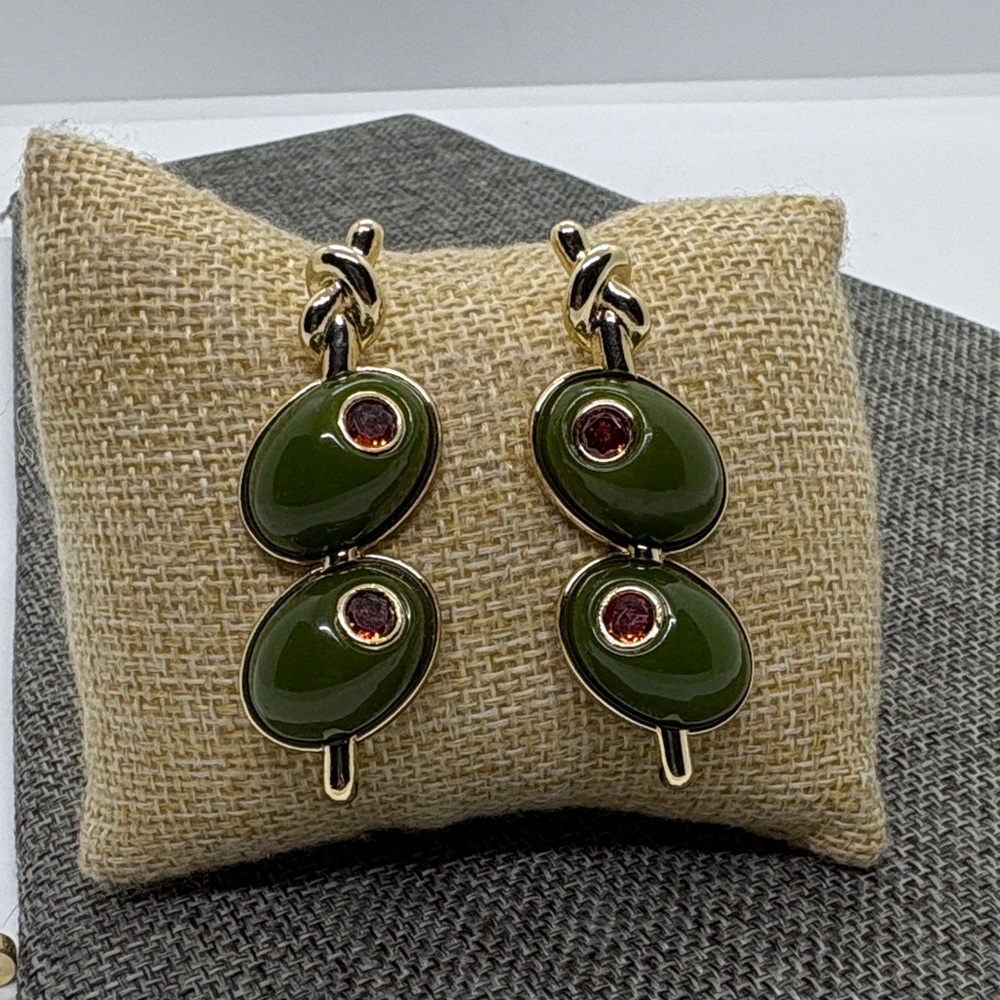 Glass Stone Cocktail Olive Green Earrings